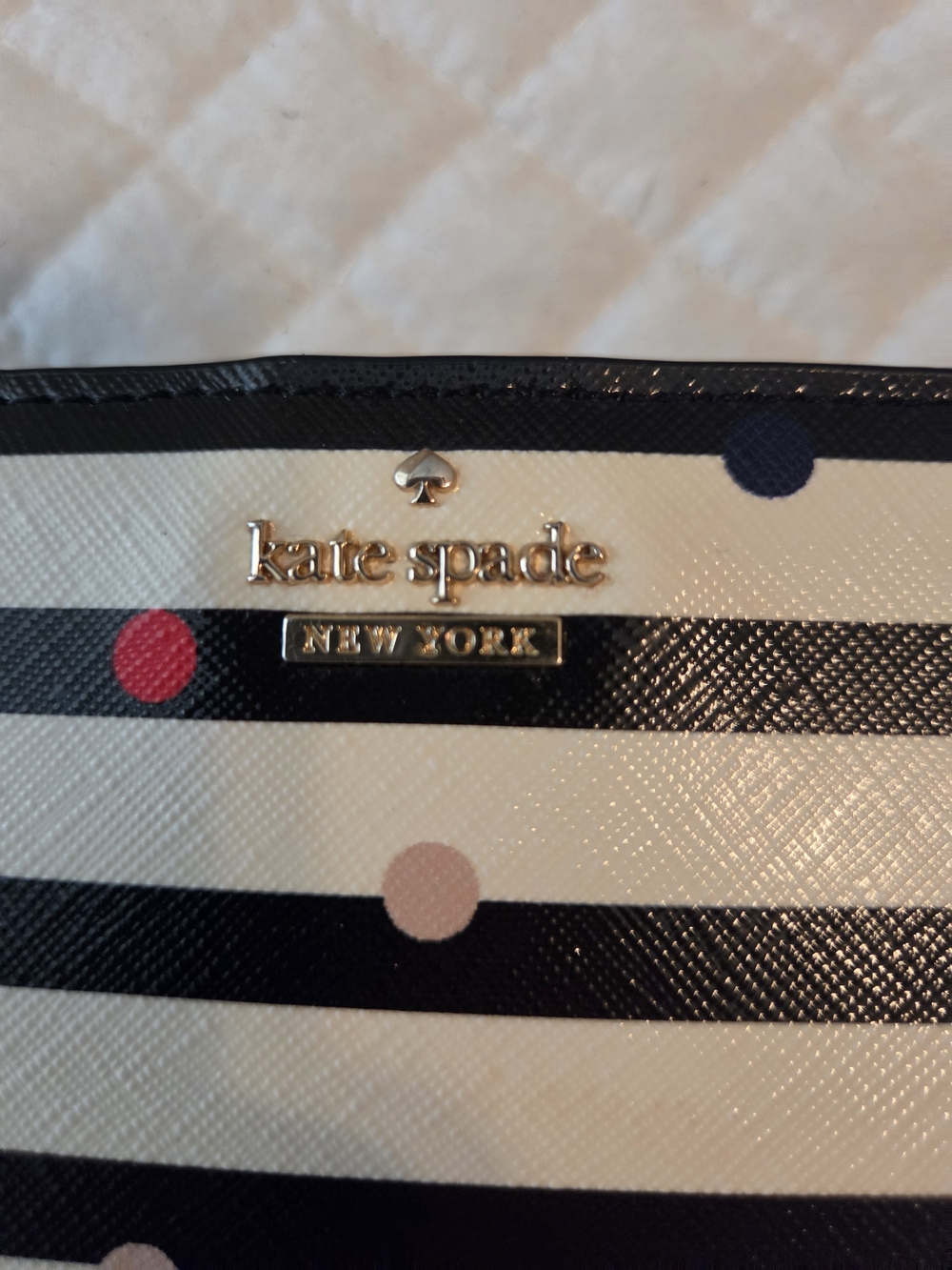 kate spade Black and White Stripe Polka Dot Continental Wallet - Picture 3 of 7